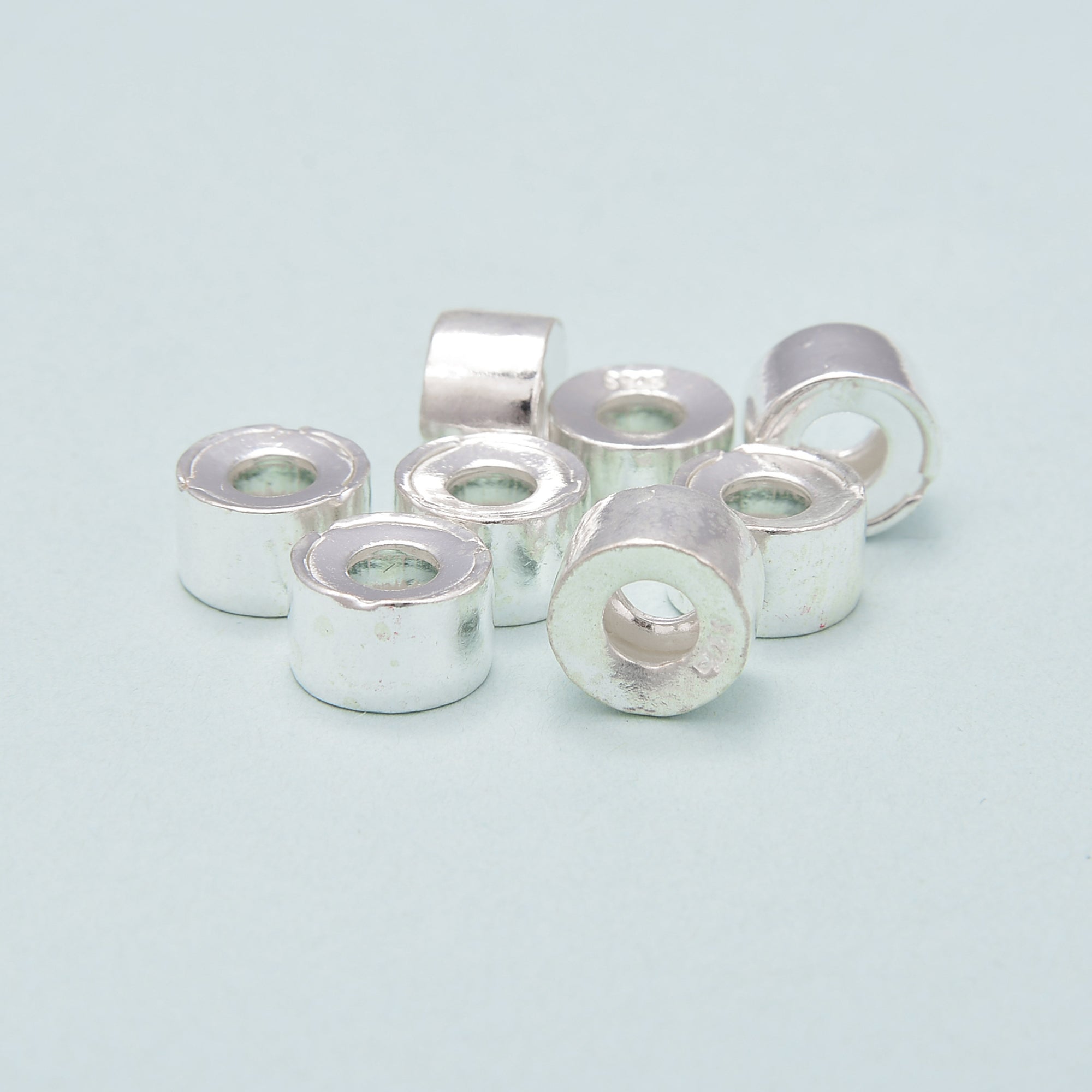 925 Sterling Silver Large Hole Rondelle Beads 6.5x11mm - 2pcs per Bag for Jewelry Making, DIY Bracelets & Necklaces - Perfect for Beaders and Crafters