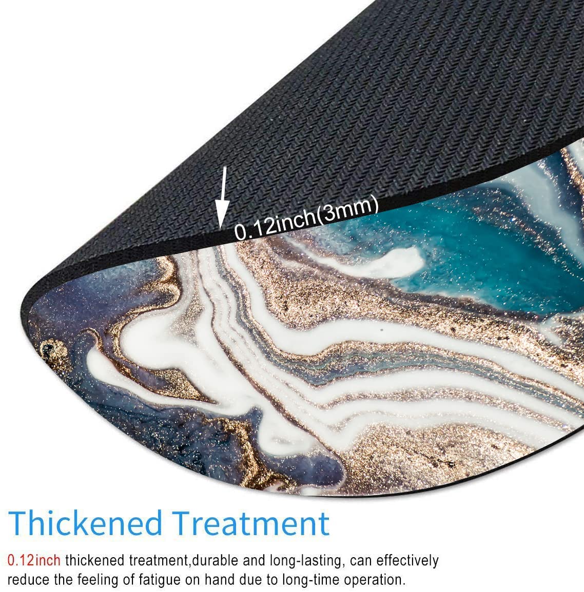 Premium Blue Gold Marble Mouse Pad - Custom Round Non-Slip Computer Mousepad with Washable Lycra Surface & Rubber Base for Wireless Mouse - Perfect for Office, Gaming & Home Workspace