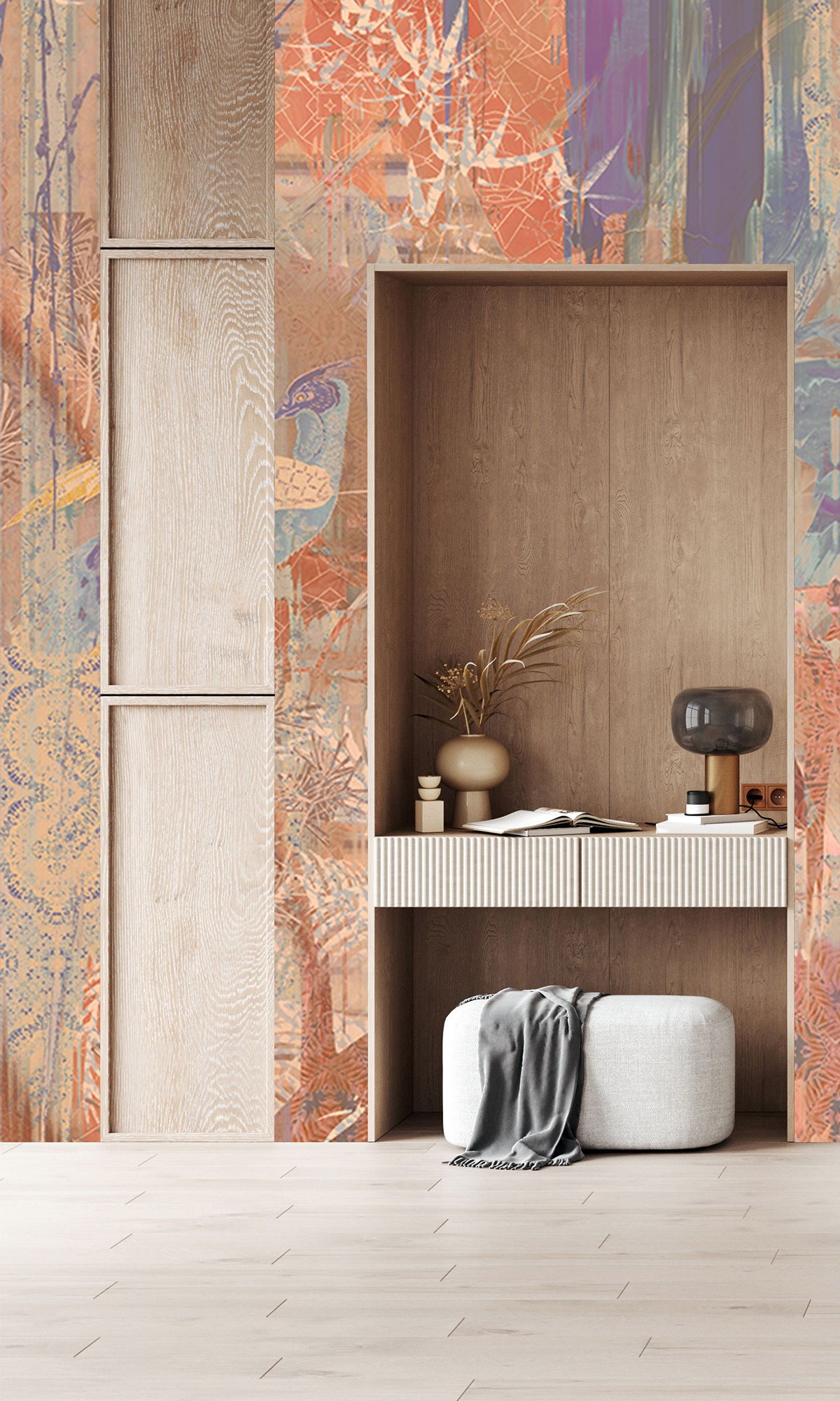 Gold Botanical Forest Queen Mural Wallpaper M2539 - Nature-Inspired Peel and Stick Wallpaper for Living Room, Bedroom, Nursery Decor | Easy DIY Home Renovation