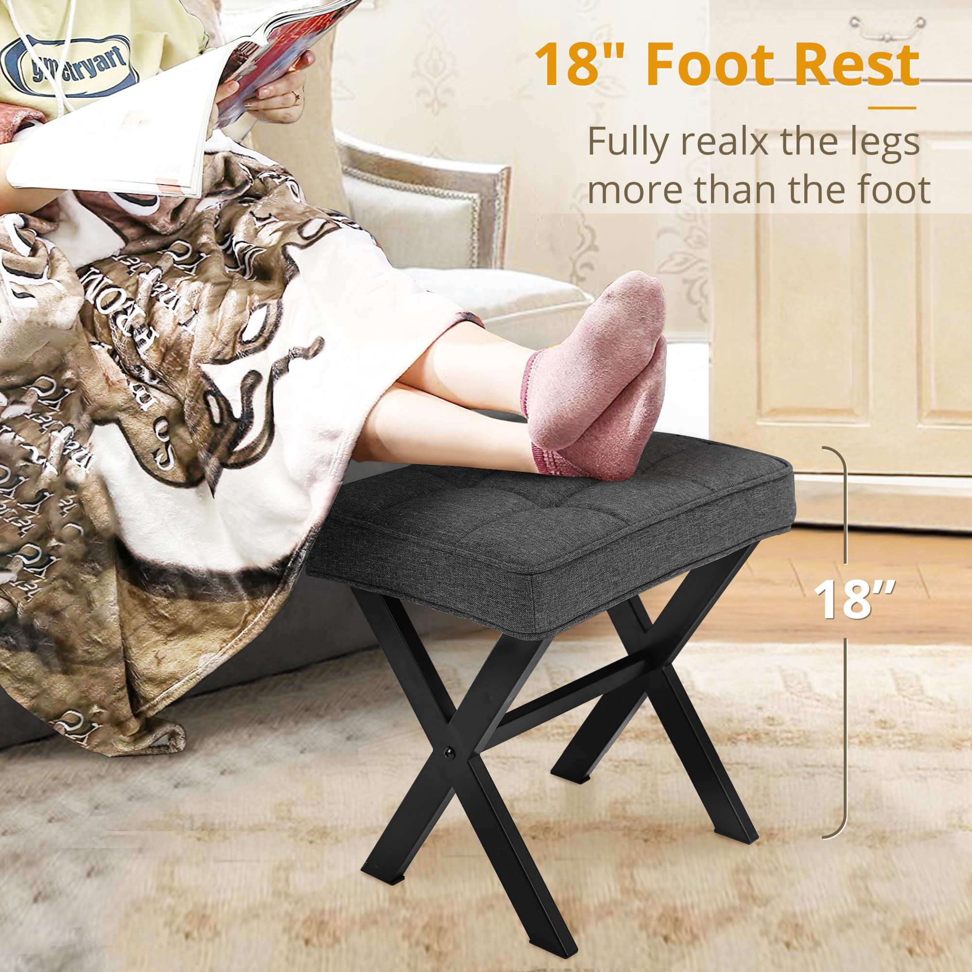 LUE BONA Vanity Stool with X-Legs - Modern Makeup Seat for Bedroom & Bathroom
