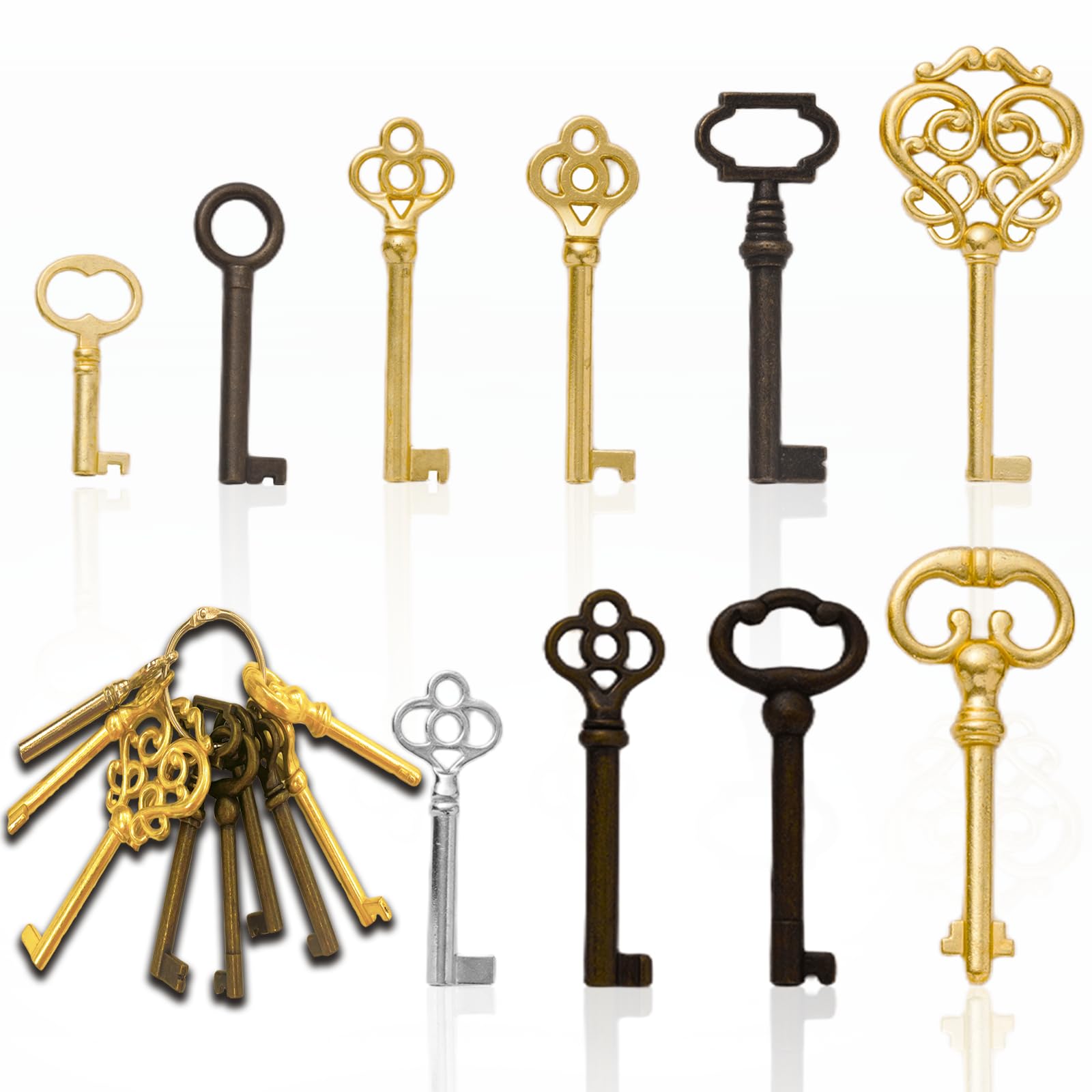 10-Piece Universal Skeleton Key Set for Antique Furniture - Vintage Cabinet Keys for Old Doors, Clocks & Wardrobes | Perfect for Restoration Projects & Historical Home Decor