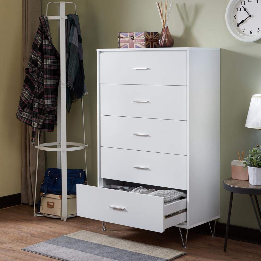 White Dresser Chest with Drawers - Bedroom & Hallway Storage Organizer