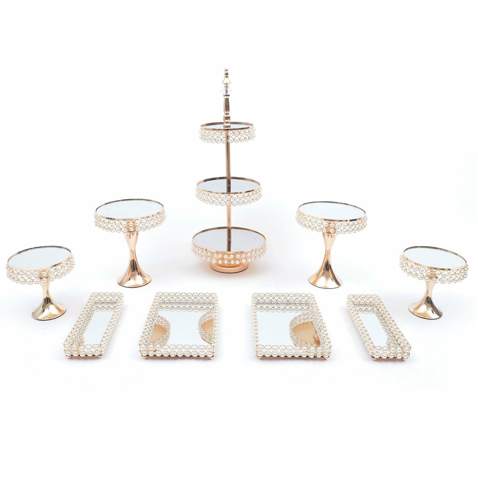 TFCFL 9-Piece Gold Round Cake Stand Set - Elegant Cupcake & Dessert Display Stands for Birthday, Wedding, Party, Afternoon Tea - Perfect for Buffet Serving, Dessert Tables, and Special Events