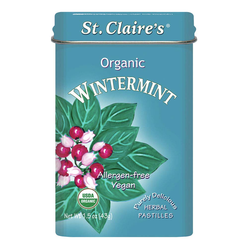 Organic Wintermint Mints by St.Claires - 1.5oz (43g) Natural Breath Freshener Tin - Refreshing Peppermint Flavor for Fresh Breath On-The-Go, After Meals & Travel