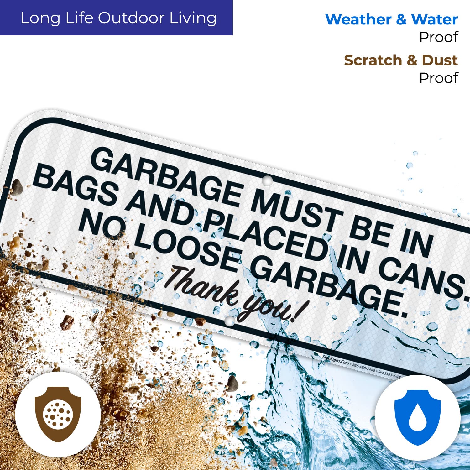 Garbage Must Be in Bags Sign - 6x18 Inch Reflective Aluminum Trash Can Label - 3M EGP Fade-Resistant Outdoor Warning Sign - Made in USA - Perfect for Apartment Dumpsters, Public Parks & Waste Management Areas