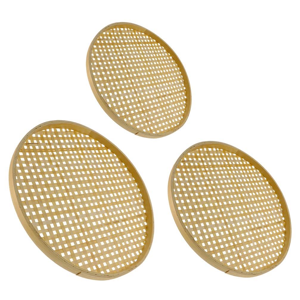 Operitacx 2-Piece Natural Bamboo Wicker Storage Basket Set - Handwoven Round Serving Tray & Vintage Ottoman Tray for Fruits, Noodles, Breakfast, Snacks | Perfect for Kitchen, Dining Table, Picnic, and Home Decor