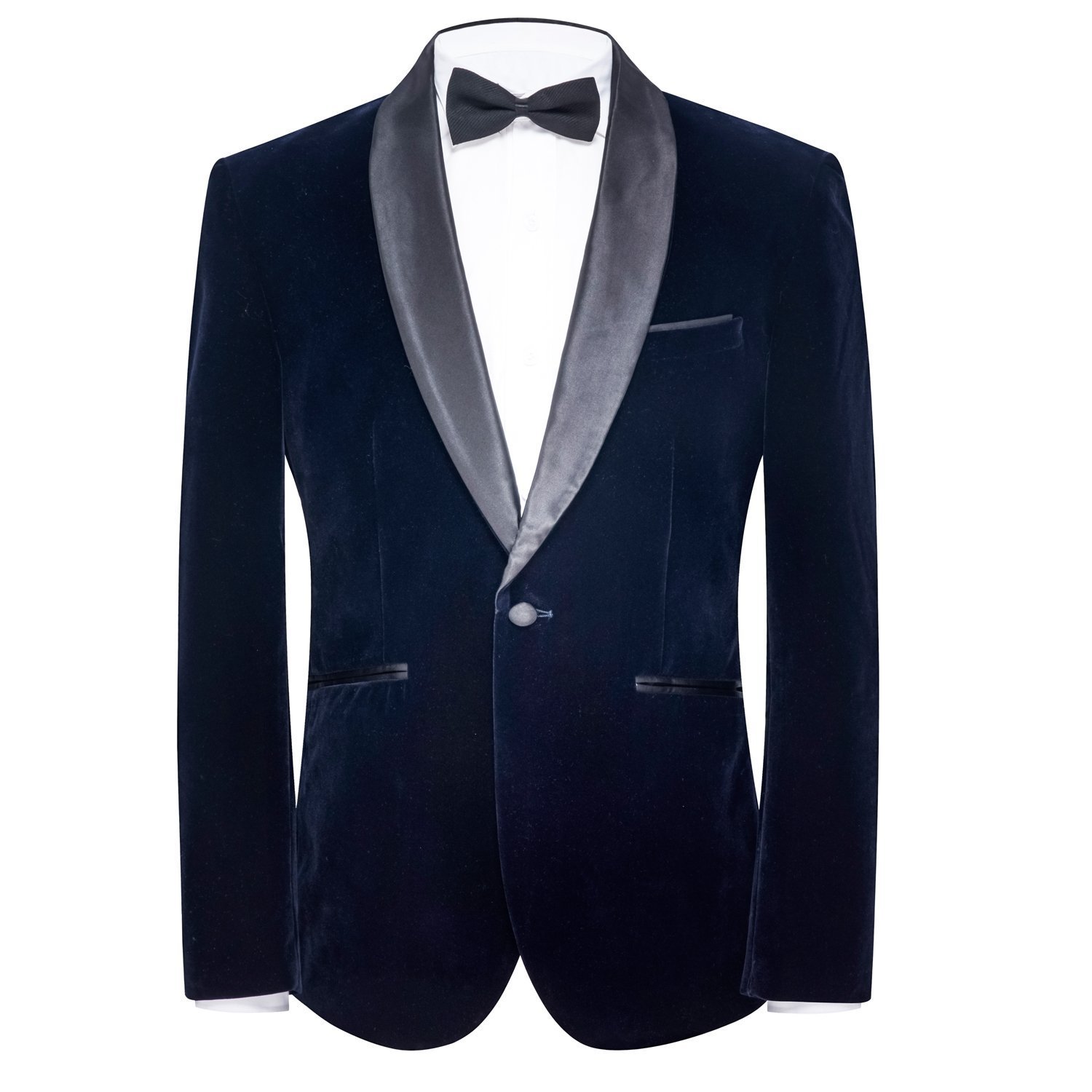 FOLOBE Men's Velvet Suit Jacket - Slim Fit One-Button Business Blazer Coat for Formal Occasions, Navy Blue | Perfect for Weddings, Office Meetings & Evening Events