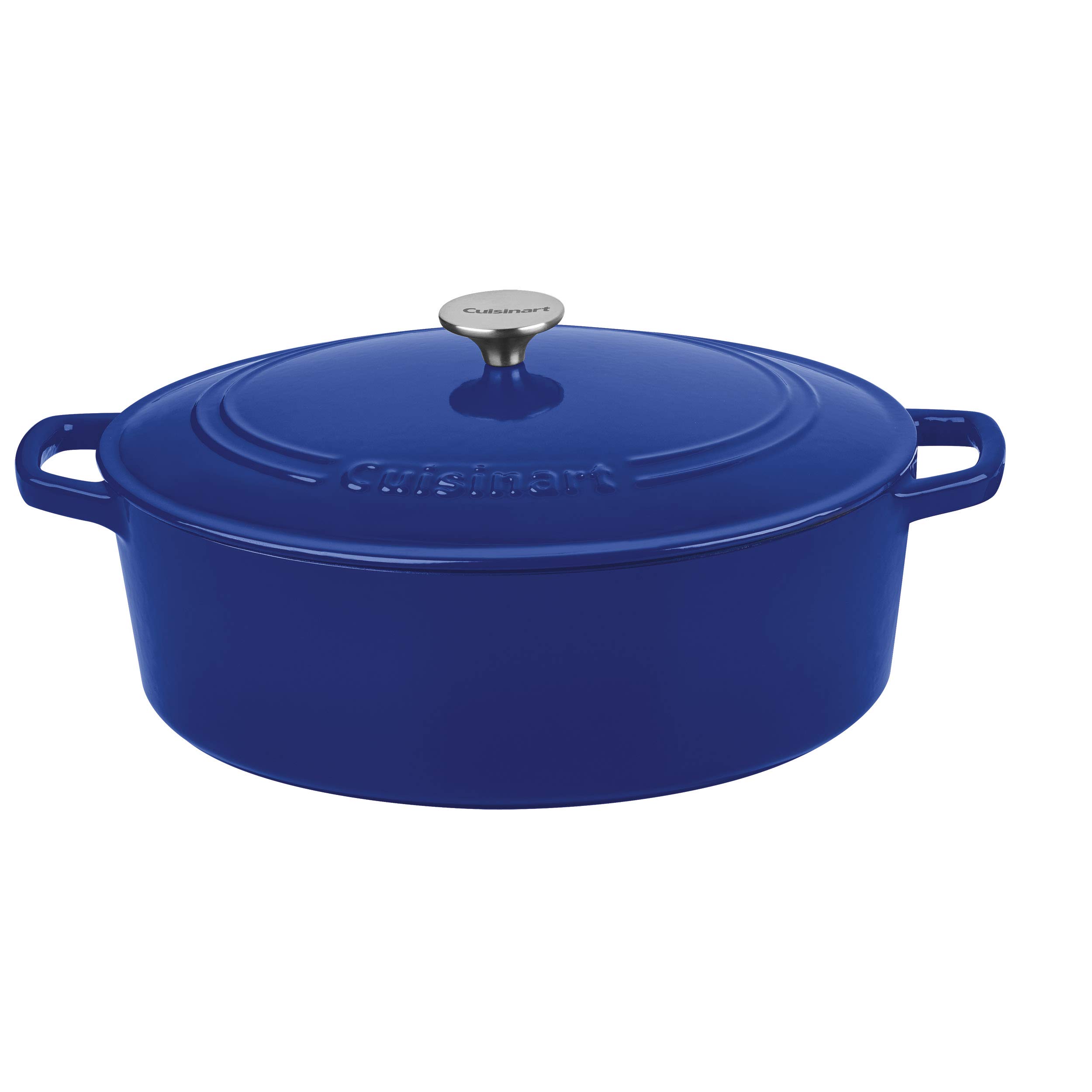 Cuisinart Chef's Classic 7-Quart Enameled Cast Iron Oval Casserole Dish with Lid - Cobalt Blue - Perfect for Braising, Roasting & Serving at Dinner Parties