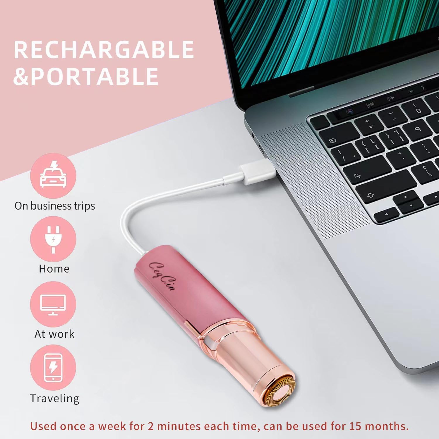Painless Electric Facial Hair Removal for Women - USB Rechargeable Lady Shaver for Lip, Chin & Arms | Rose Gold | Smooth Skin Care | Perfect for Travel & Daily Grooming Routine