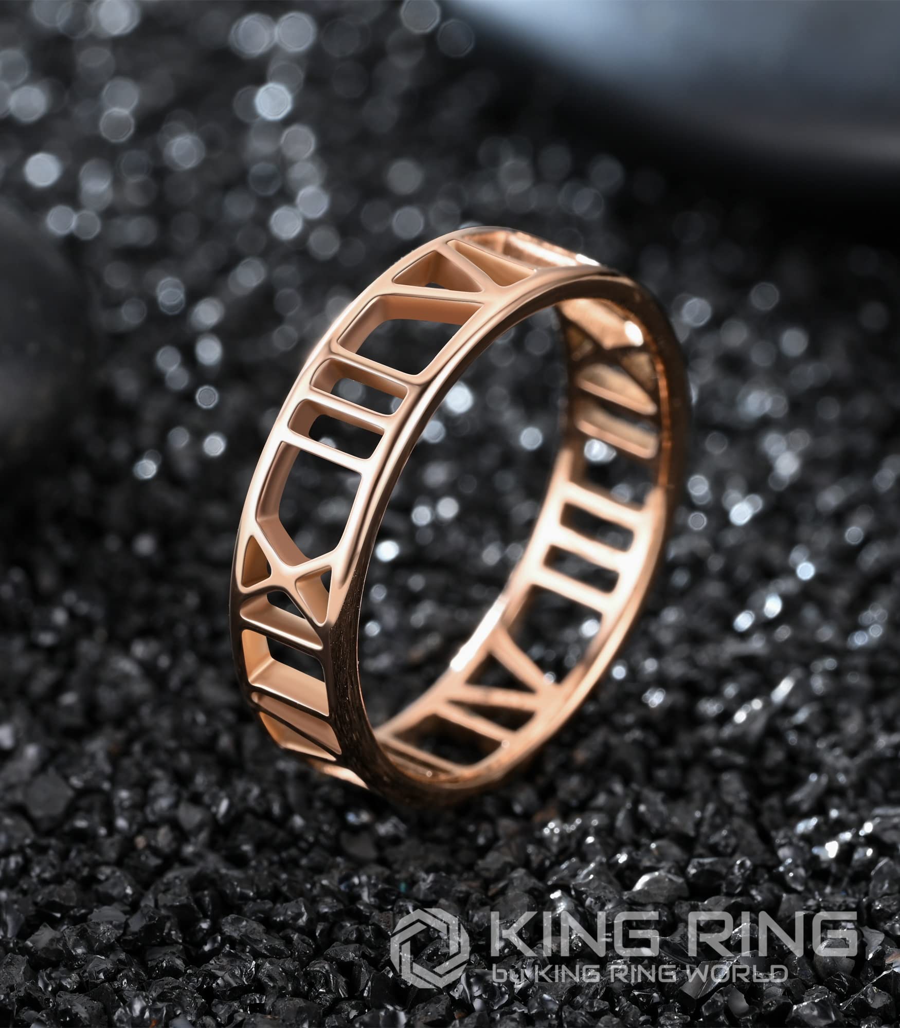 6mm King Ring with Roman Numerals – Elegant Stainless Steel Unisex Band for Men & Women – Handcrafted in USA – Perfect for Anniversary Gifts, Wedding Bands & Fashion Jewelry
