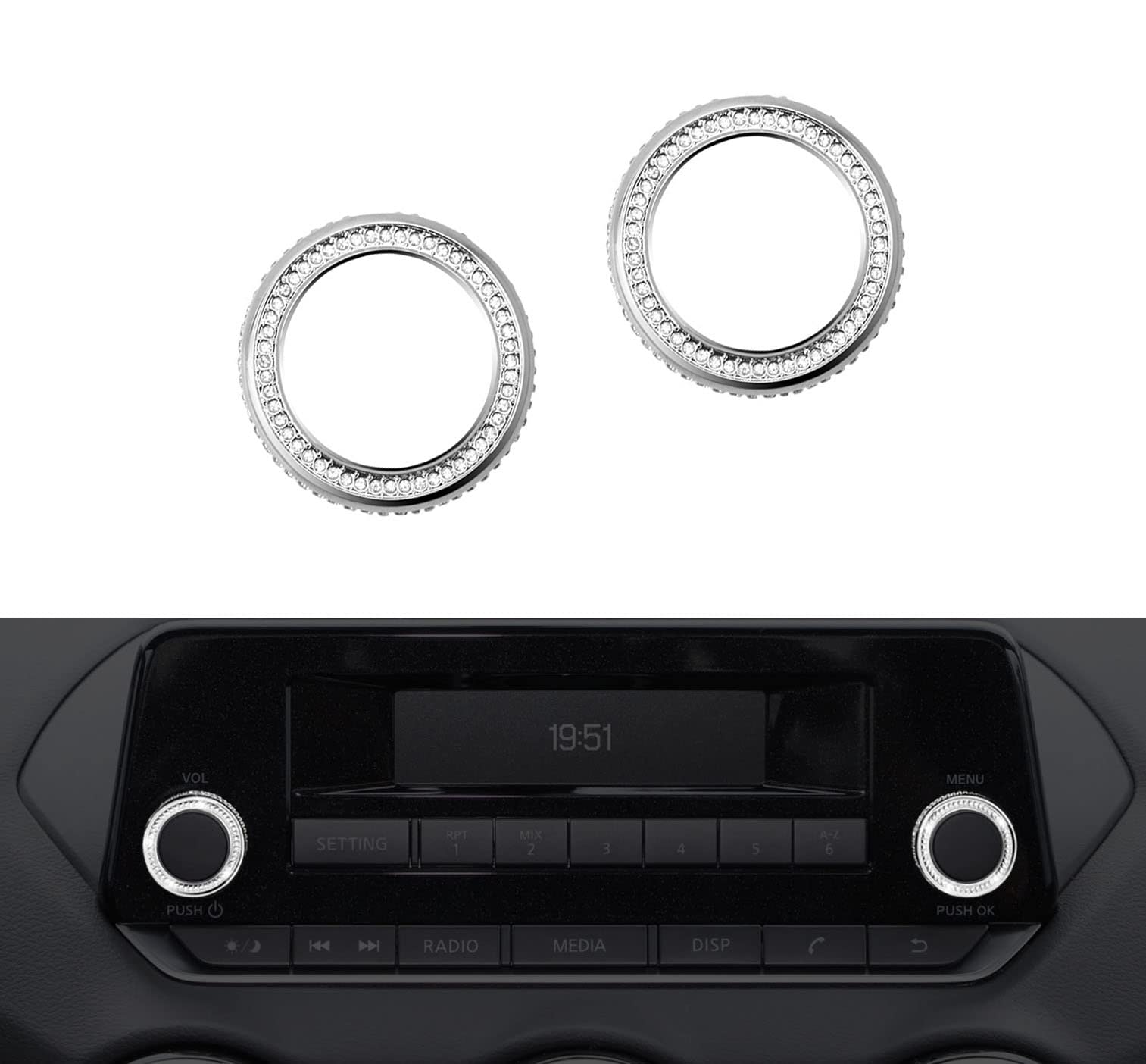 Sparkling Rhinestone Crystal Audio Knob Rings - Interior Accessories for Nissan Sentra 2020-2022 Models (2-Piece Set) | Car Decor & Luxury Upgrade for Enhanced Driving Experience