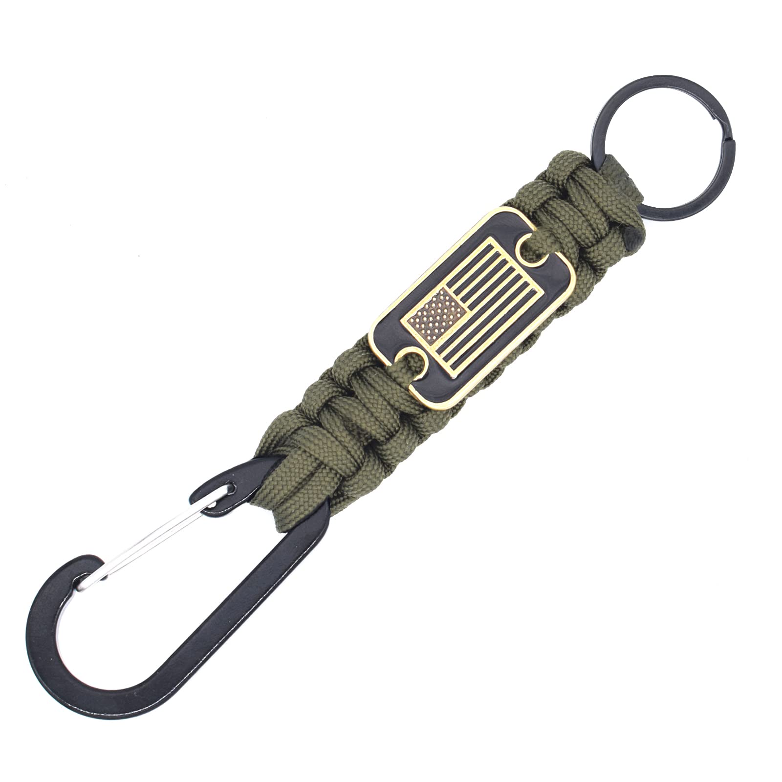 USA Flag Paracord Keychain with Carabiner Clip - Braided Lanyard Utility Hook for Outdoor Camping, Hiking, Survival Gear & Emergency Kit - Durable Tactical Accessory for Keys, Backpacks & Outdoor Equipment