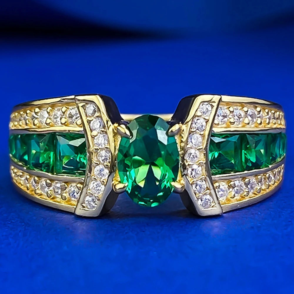 Emerald Gemstone Ring for Women - 14K Gold Plated Elegant Jewelry Gift for Her - Perfect for Weddings, Anniversaries & Special Occasions
