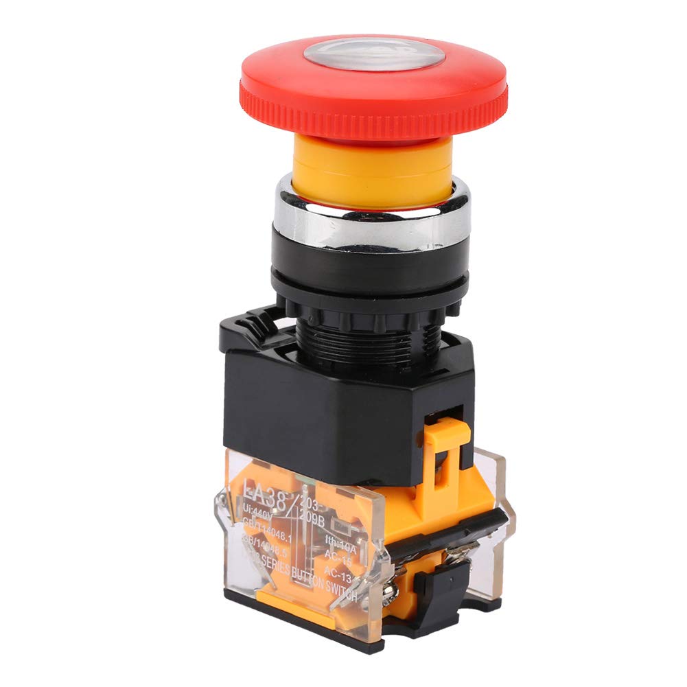 Flame Retardant Emergency Stop Switch - Heavy Duty Metal Push Button for Electromagnetic Starter Contactors | Perfect for Industrial Machinery, Motor Control Panels & Electrical Safety Systems
