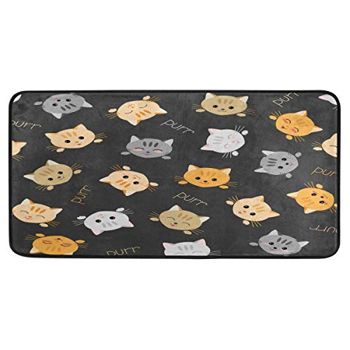 AUUXVA Non-Slip Cute Cat Pattern Kitchen Mat - Soft Rubber Bathroom Rug & Home Decor Doormat (39x20 Inches) for Kitchen, Entryway & Laundry Room