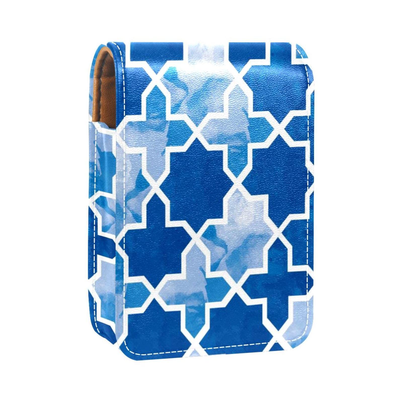 Personalized Lipstick Case - Blue Mosaic Makeup Pouch for Travel & Daily Use