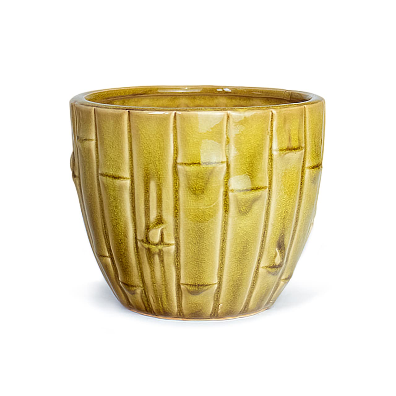 4.5 Inch Dahlia Bamboo Ceramic Planter - Succulent & Plant Pot with Drainage Hole for Indoor & Outdoor Decor, Home Office Desk, Garden, Patio
