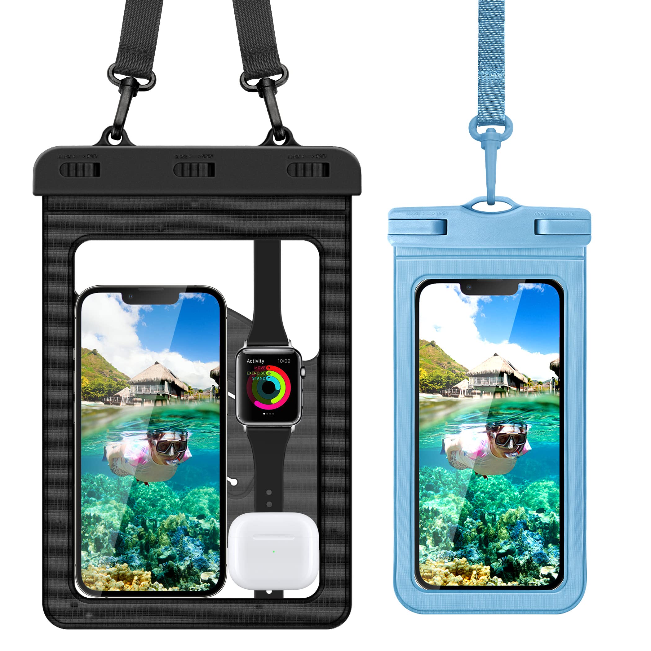 CACOE 2-Pack Universal Waterproof Phone Case with Neck Lanyard - IPX8 Certified Dry Bag for iPhone, Samsung & Most Smartphones (Fits Up to 7.2