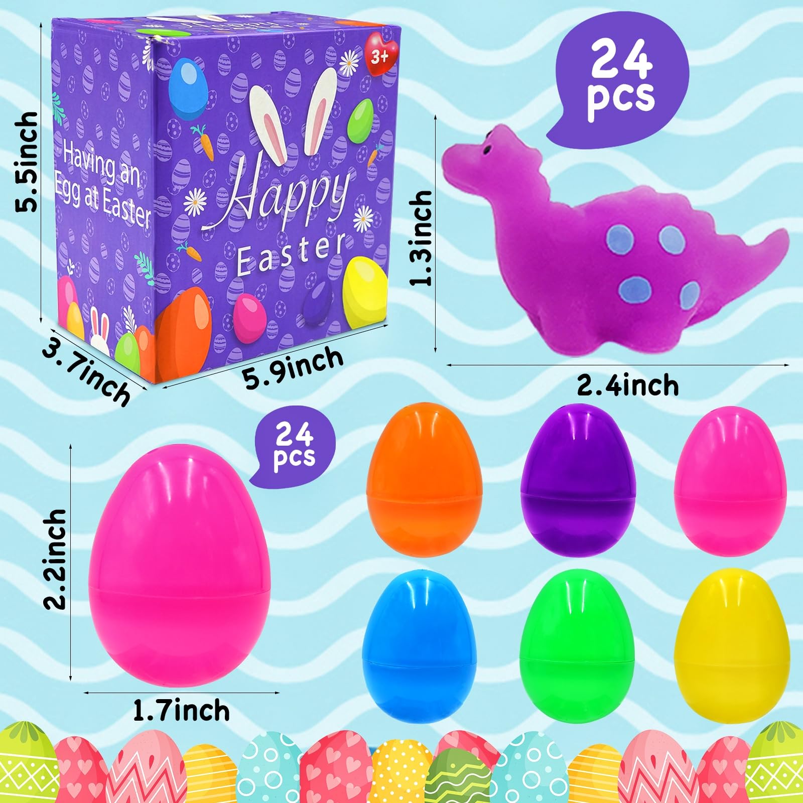 24 Pack Dinosaur Mochi Squishy Toys for Easter Egg Hunt Fillers - Stress Relief Sensory Toys for Kids, Toddlers, Teens (Boys & Girls) - Perfect for Easter Basket Stuffers, Party Favors & Sensory Play