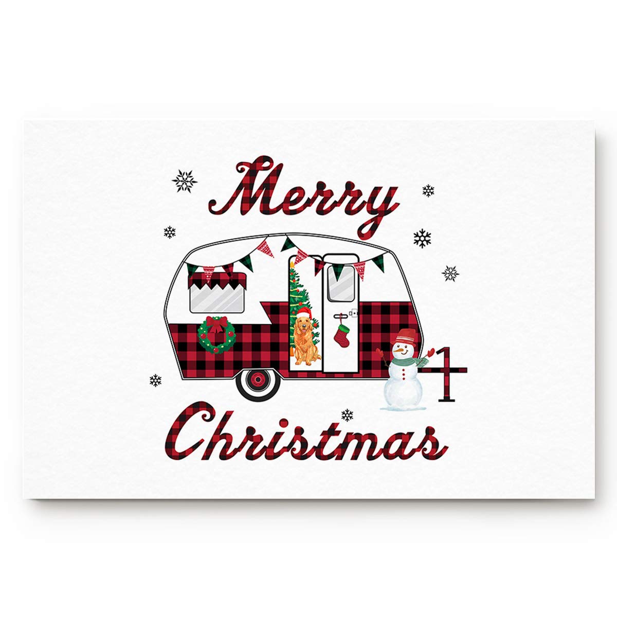 Non-Slip Christmas Camper Door Mat - Merry Christmas Tree & Snowman Design - 16