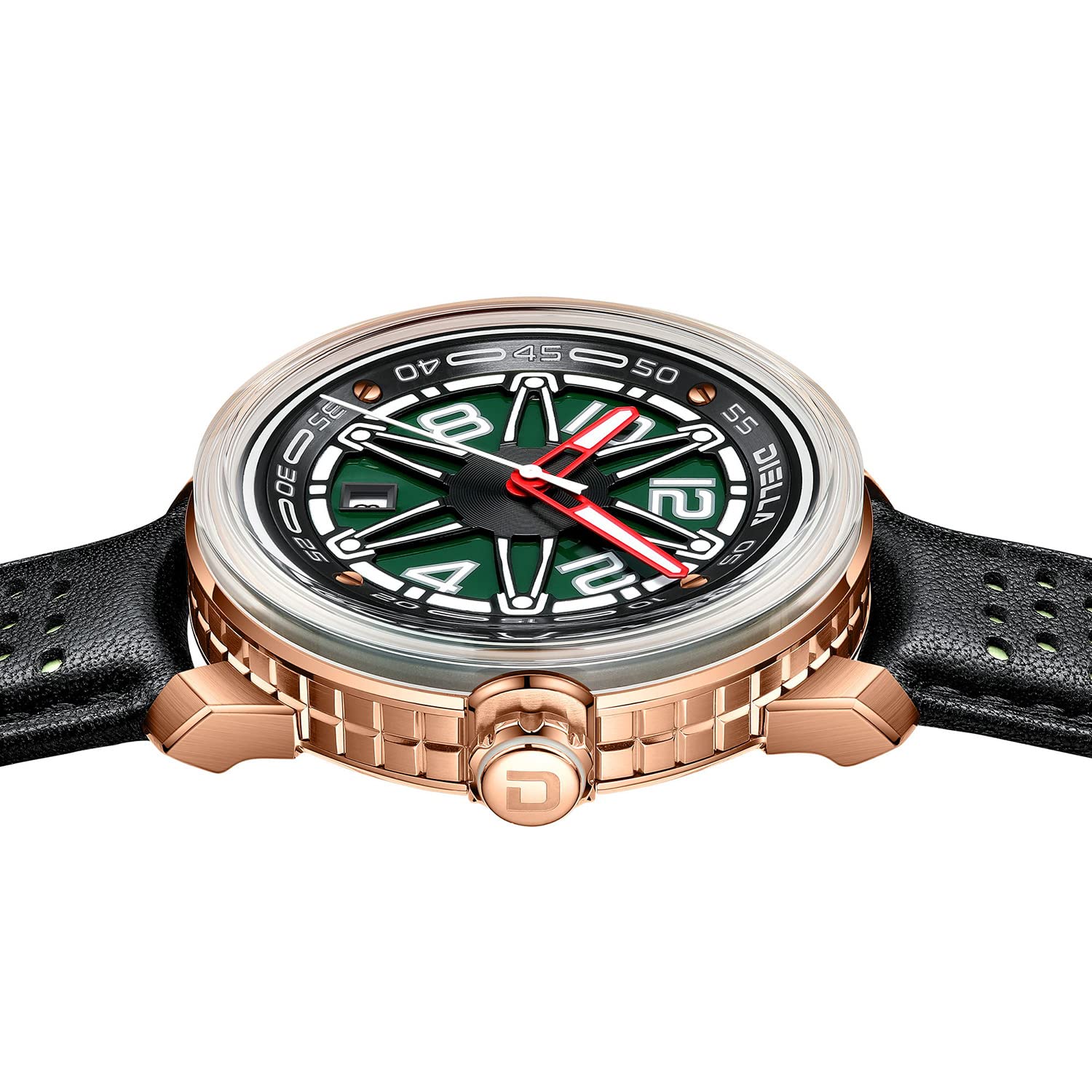Diella Automatic Men's Watch - Black Leather Strap, Mechanical Movement, Waterproof, Luminous Hands, Date Display (Model AD6029) | Perfect for Business, Formal Occasions & Everyday Wear