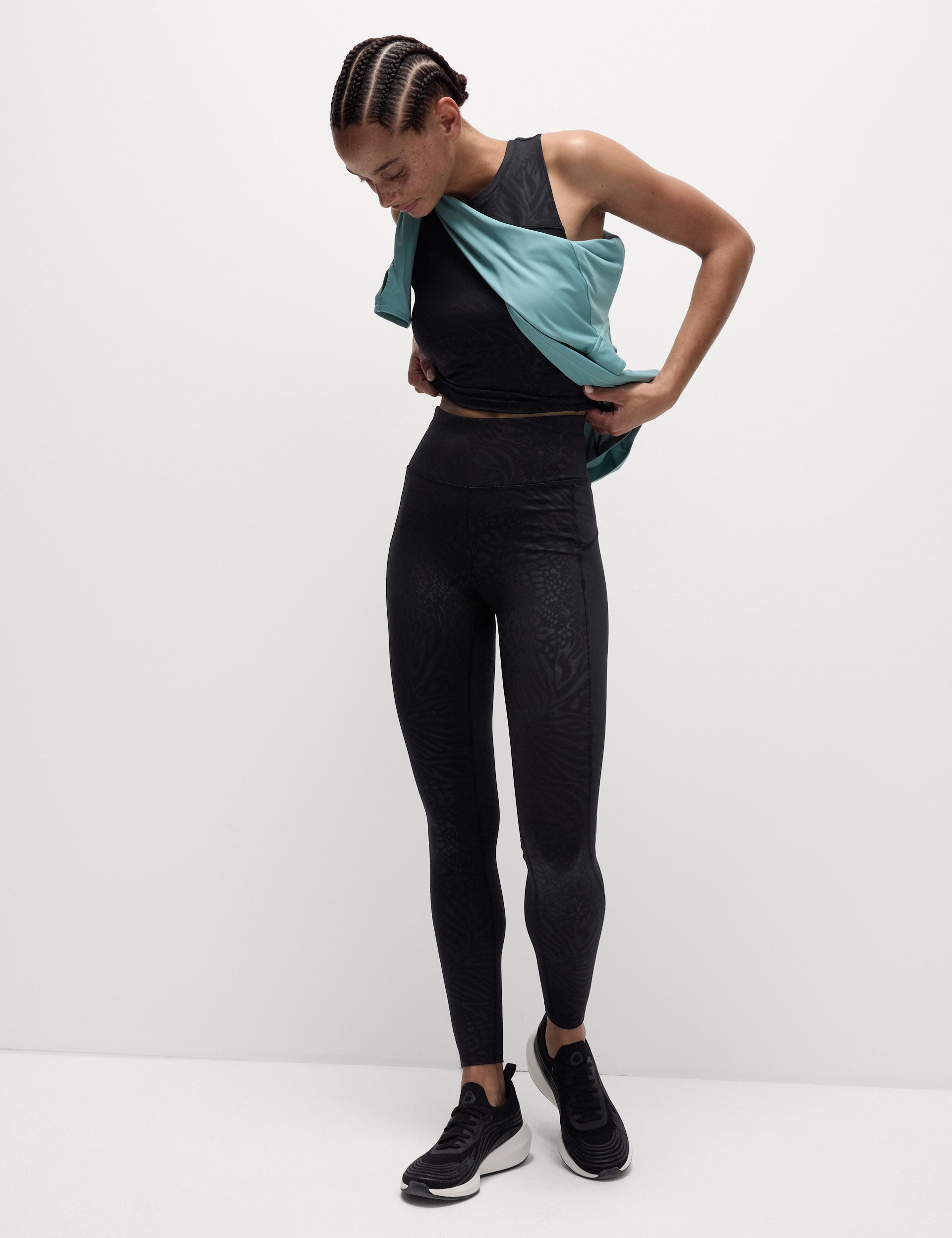 Go Move Printed Embossed High Waisted Gym Leggings for Women - Black - Perfect for Yoga, Running & Workout