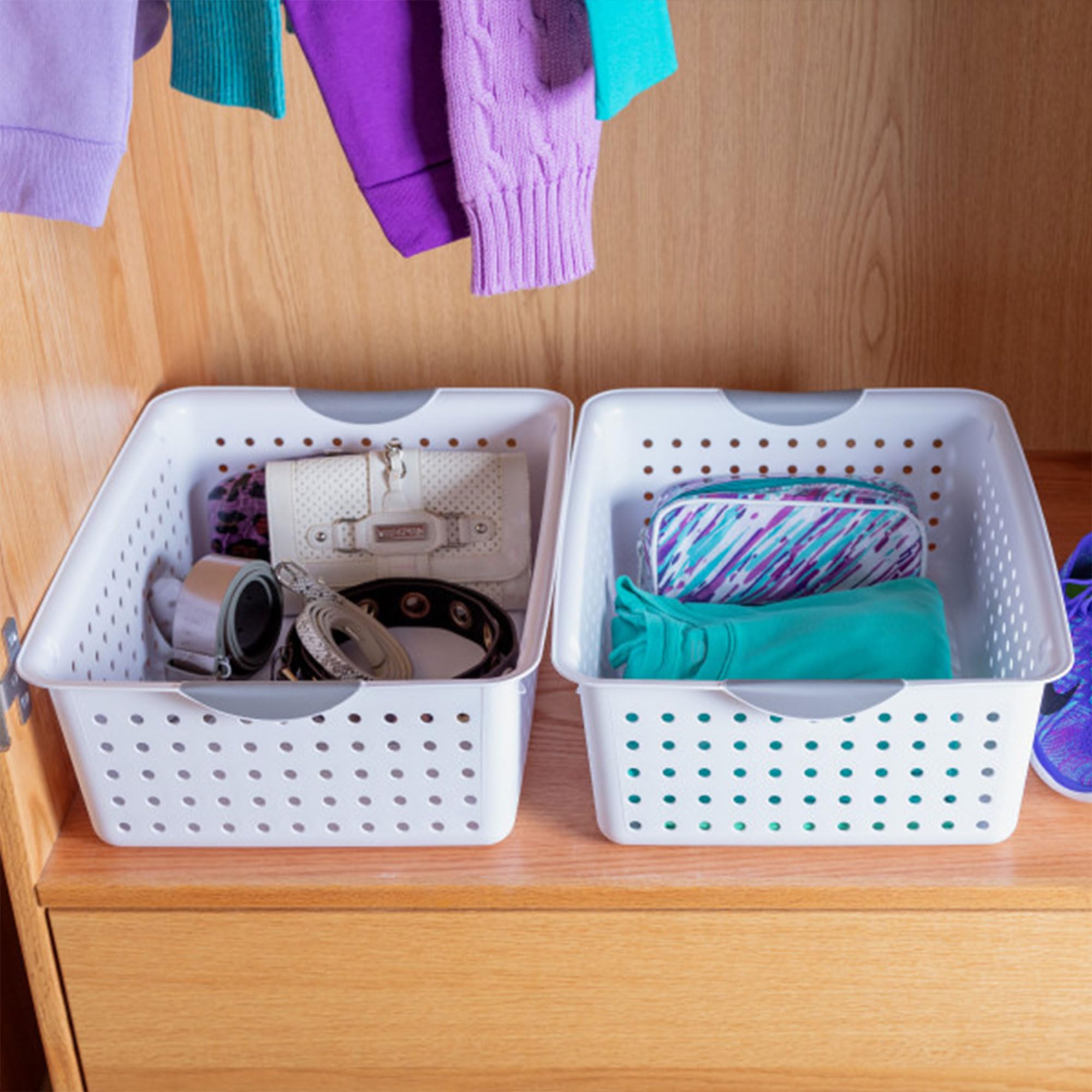 Sterilite Large Ultra Basket - 6-Pack White Storage Bins for Organizing Closets, Cabinets, Pantry, Shelves & Countertops | Space-Saving Home & Office Organization Solution
