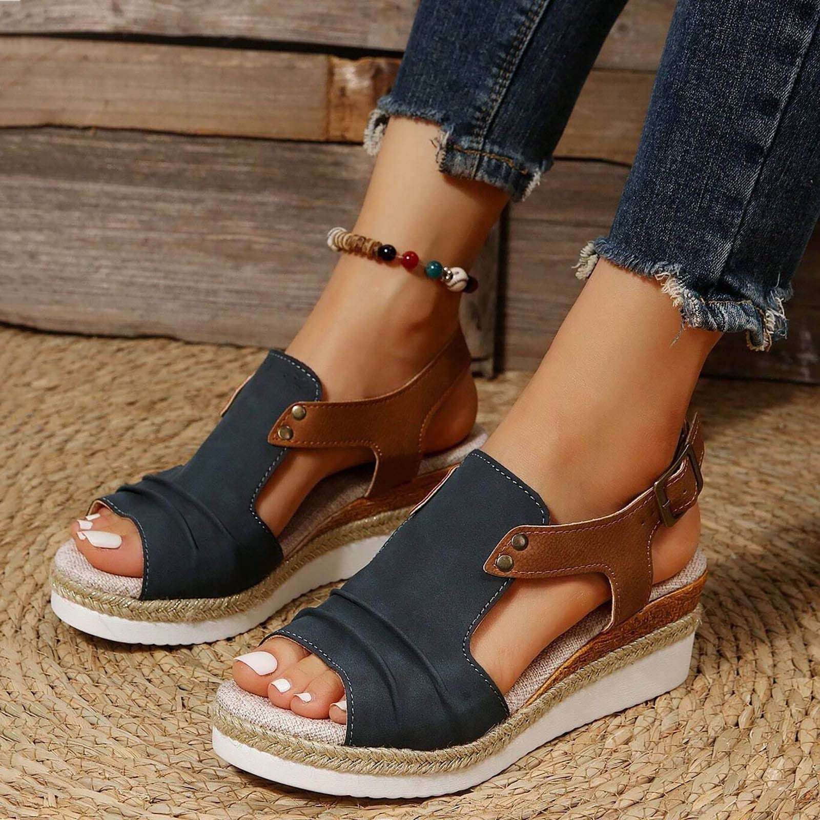 TUQIDEWU Women's Arch Support Sandals 2024 - Dressy Platform Open Toe Sandals with Ankle Strap for Summer | Breathable Comfort for Walking, Travel & Casual Outfits