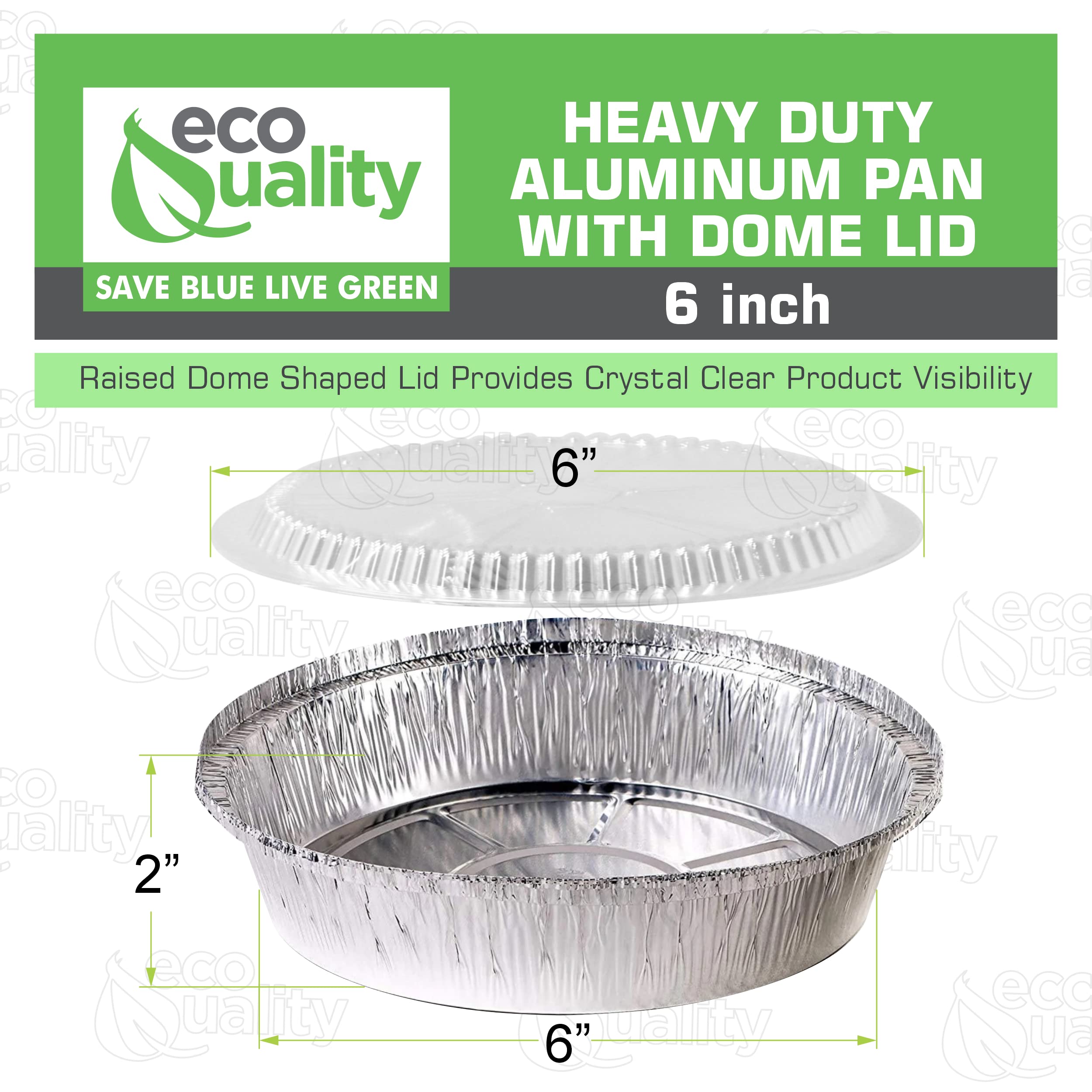 EcoQuality [150 Pack] 6 Inch Disposable Round Aluminum Foil Pans with Plastic Lids - Reusable Baking Containers for Cooking, Catering, Parties & Restaurants - Perfect for Meal Prep, Takeout Food & Dessert Serving