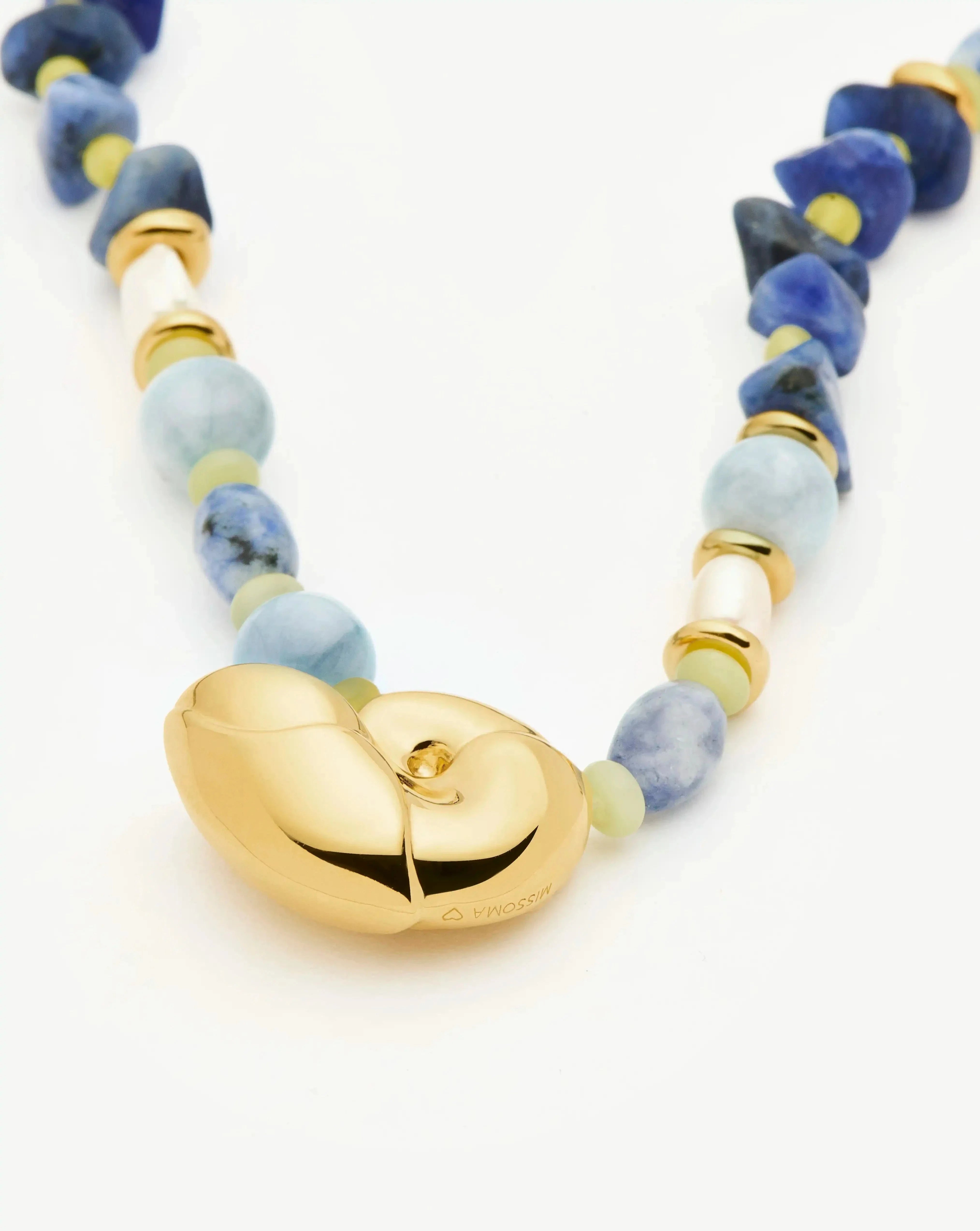 18k Gold Plated Multi Gemstone Shell Statement Beaded Necklace for Women - Elegant Boho Jewelry for Beach Parties, Weddings & Everyday Wear