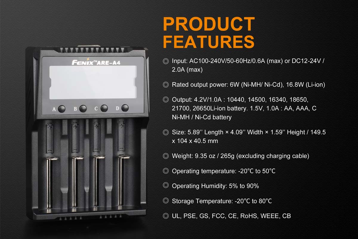A4 Battery Charger with 2600mAh Rechargeable Batteries - Fast Charging for Cameras, Flashlights & Electronics - Perfect for Home, Office & Travel Use