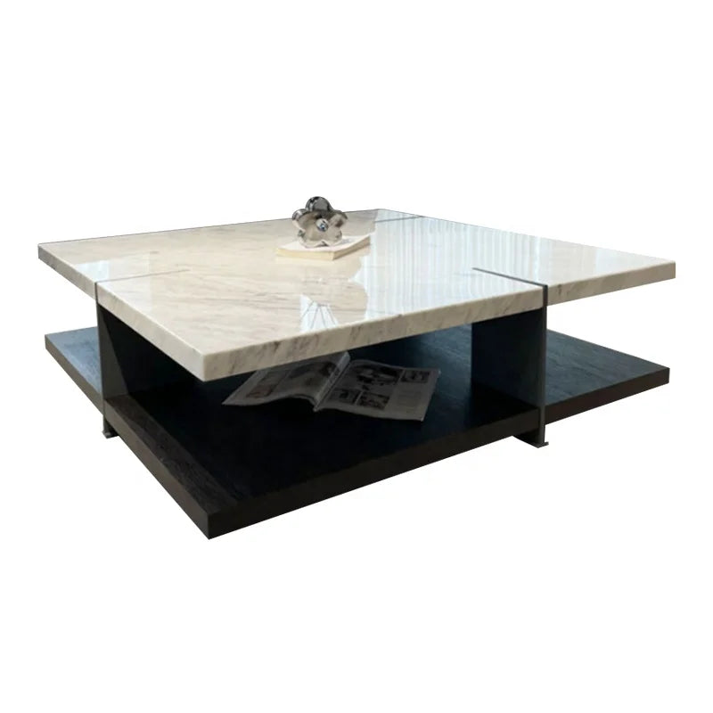 Premium Natural Marble & Solid Wood Coffee Table - Modern Living Room Centerpiece for Home Decor, Office & Lounge Areas