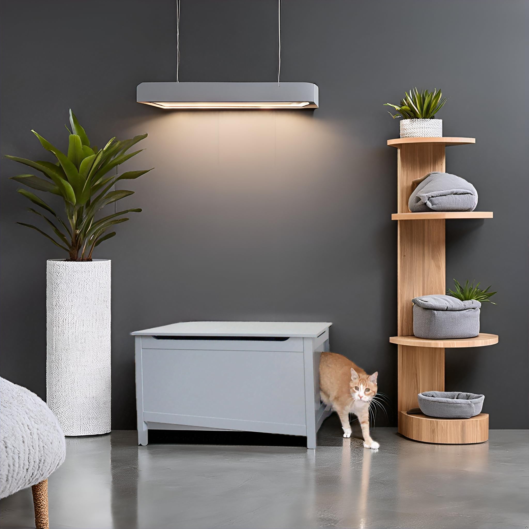 Parker Designer Hidden Cat Litter Box Enclosure - Dog-Proof Pet Furniture with Cover, Odor Control for Large Cats, Elegant Gray Cat Litter Box Cabinet with Lid - Perfect for Living Rooms, Bedrooms & Small Spaces