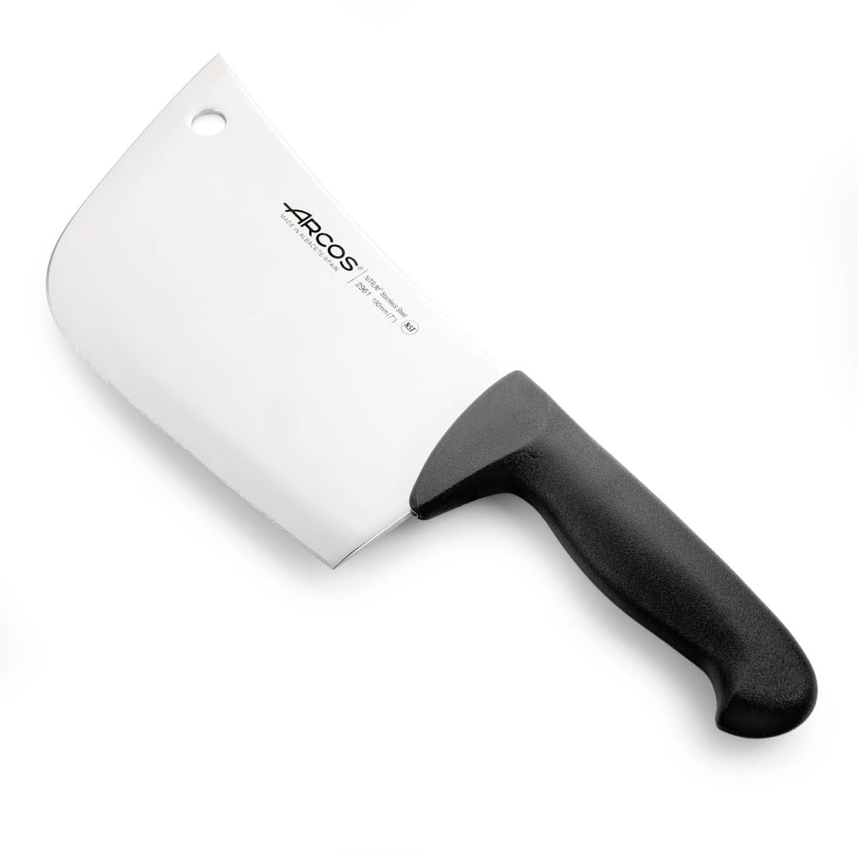 Arcos 2900 Series 7 Inch Professional Butcher Cleaver Knife - 190mm Nitrum Stainless Steel Blade with Ergonomic Polypropylene Handle (Black) - Perfect for Meat Cutting, Butchering, and Professional Kitchen Use