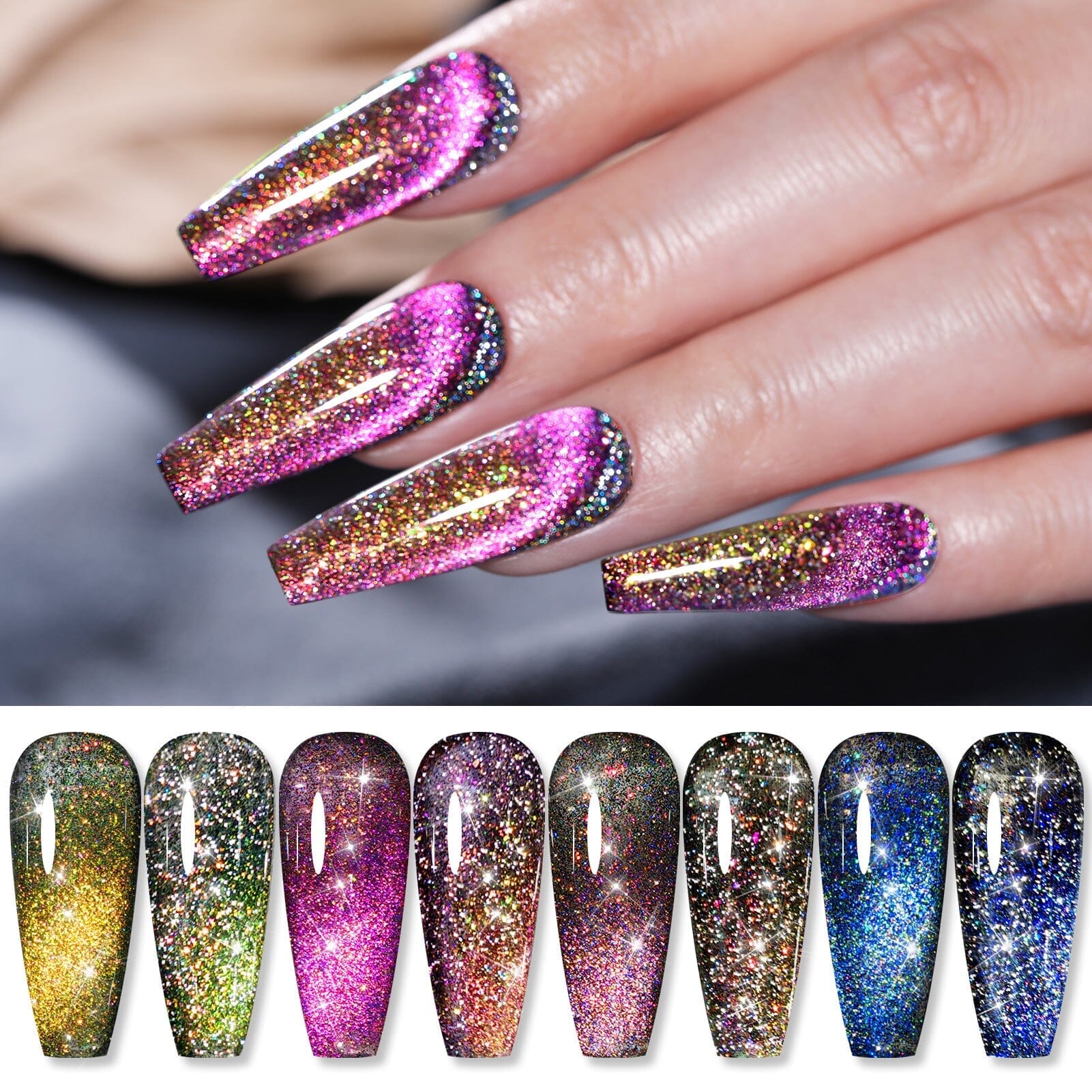 4 Colors 9D Flakies Reflective Cat Eye Magnetic Gel Polish - 5ml Nail Art Kit for Stunning 3D Glitter Manicures at Home or Salon