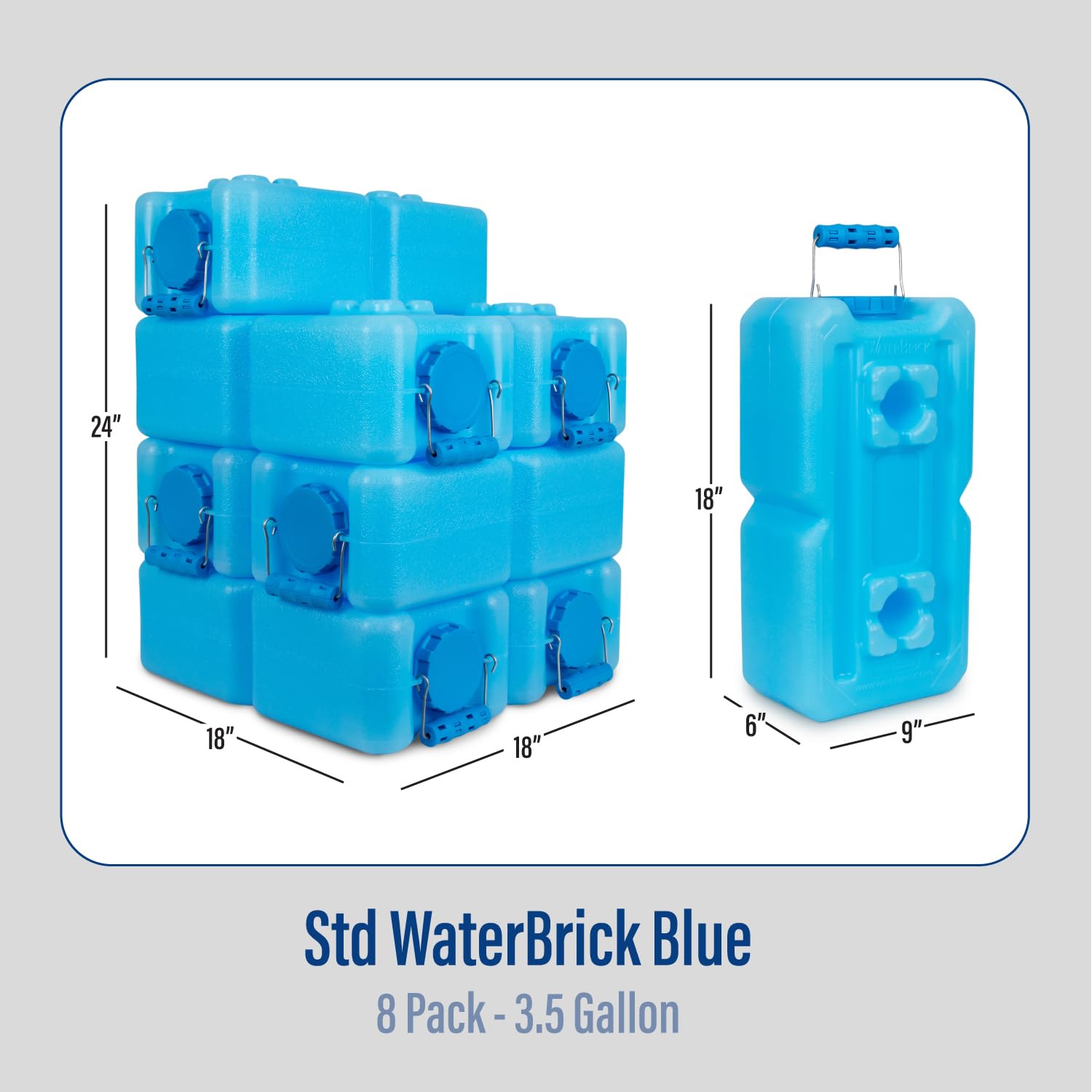 Emergency Water Storage Containers - 8-Pack Stackable 3.5 Gallon BPA-Free Food Grade HDPE Plastic Water Jugs | Portable Water Containers for Camping, Hurricane Preparedness & Home Emergency Kits | STD Blue