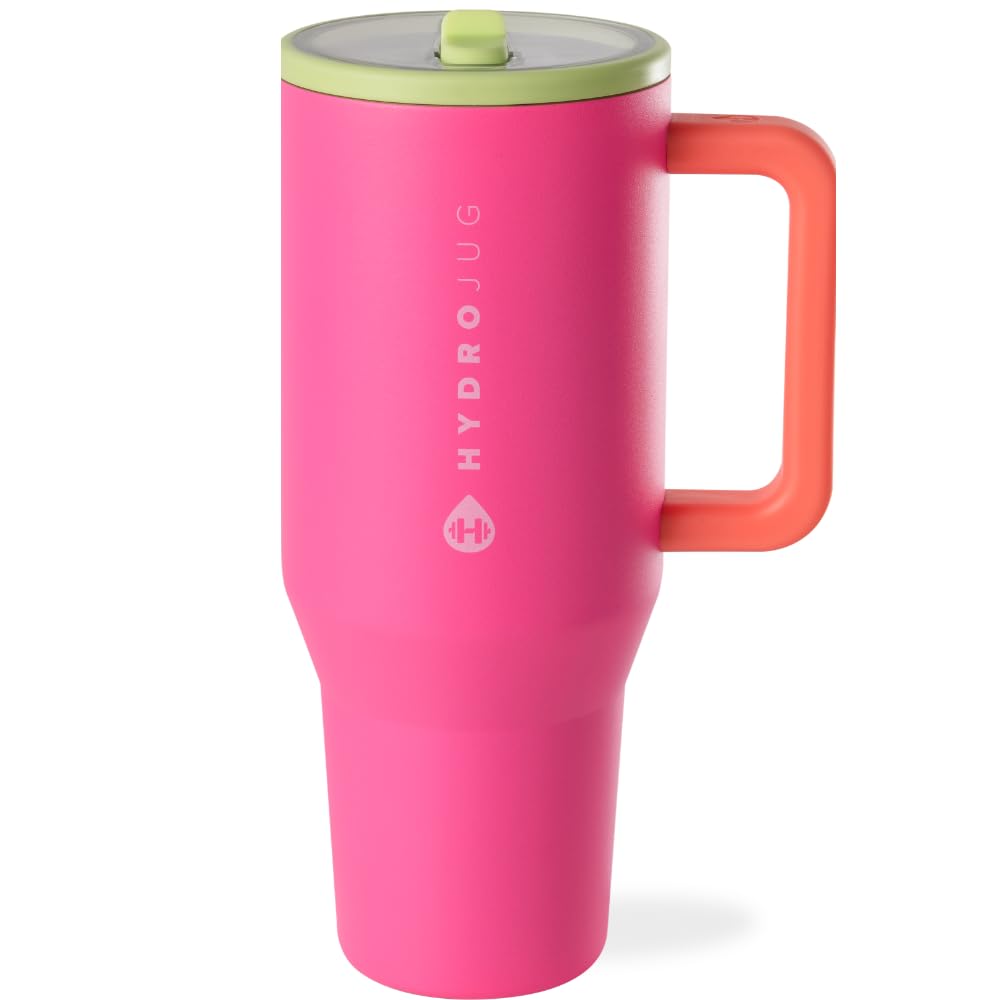 HydroJug Traveler - 40oz Insulated Stainless Steel Water Bottle with Handle & Flip Straw - Leak Proof, Fits in Cup Holder - Reusable Tumbler with Rubber Base - Perfect Gift for Women & Men (Orchid) - Ideal for Gym, Hiking, Office & Travel Hydration