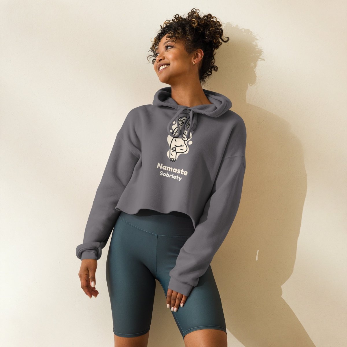 Cozy Inner Peace Sloth Crop Hoodie for Women - Soft Pullover Sweatshirt for Yoga, Lounge & Casual Wear