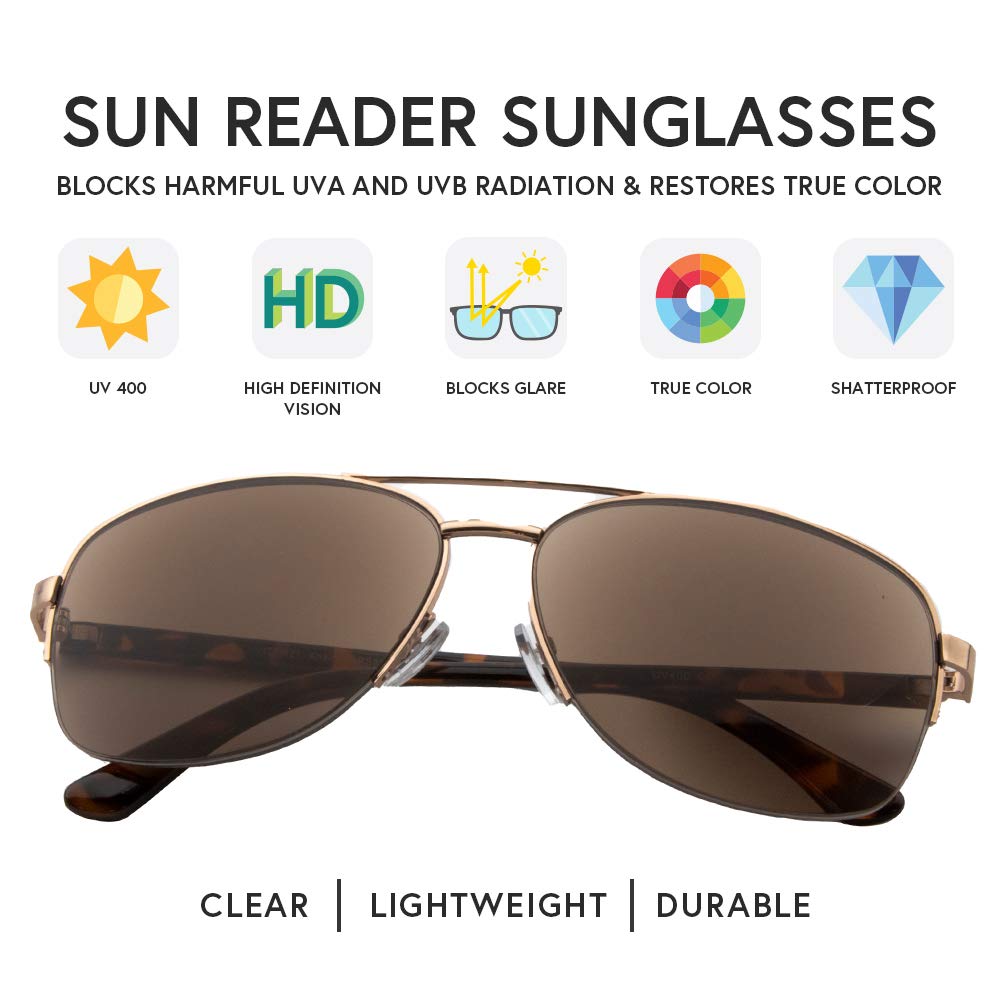 VITENZI Aviator Sunglasses with Built-in Readers for Men & Women - UV Protection, Sun Tinted Lenses, Stylish Reading Glasses - Perfect for Driving, Reading Outdoors & Daily Wear - Anzio