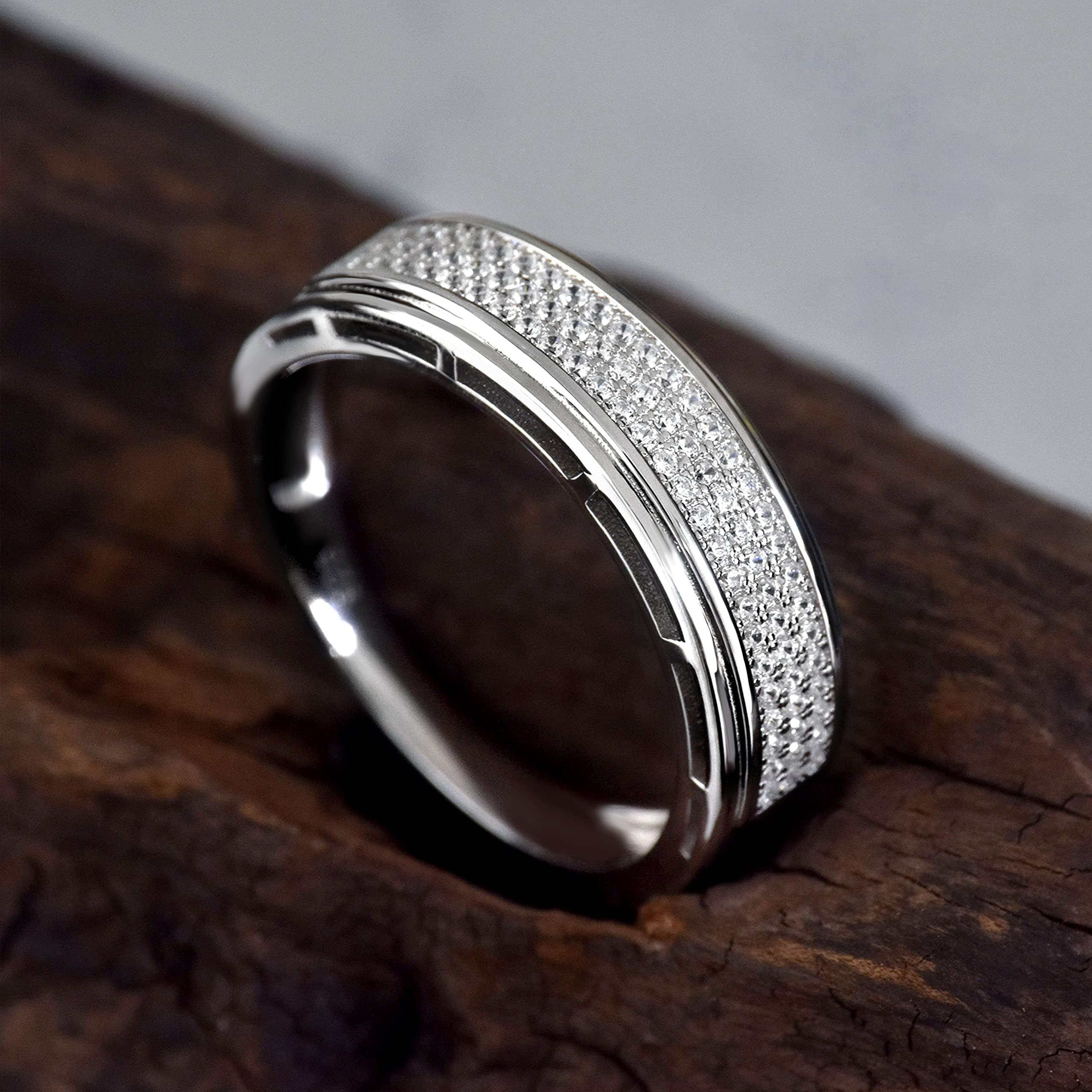 Men's 925 Sterling Silver Wedding Rings - Hip Hop Anniversary Band with 1ct Gold Plated Cubic Zirconia | Perfect Gift for Husband, Engagement & Special Occasions