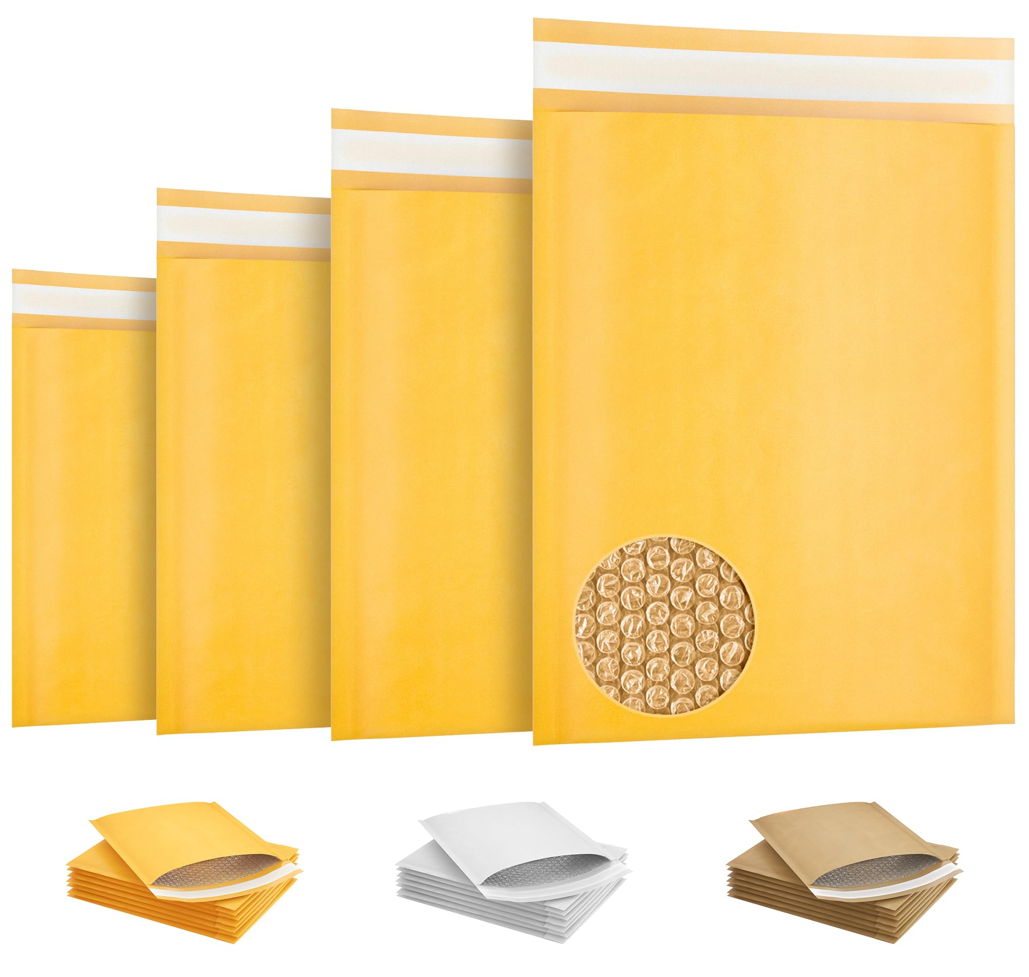 300 Pack Yellow Kraft Bubble Mailer Envelopes 8.5x13 Inches - Self Seal Waterproof Padded Mailing Envelopes for Shipping, Tear-Resistant Sturdy Paper Mailers - Perfect for Ecommerce, Small Business & Online Sellers
