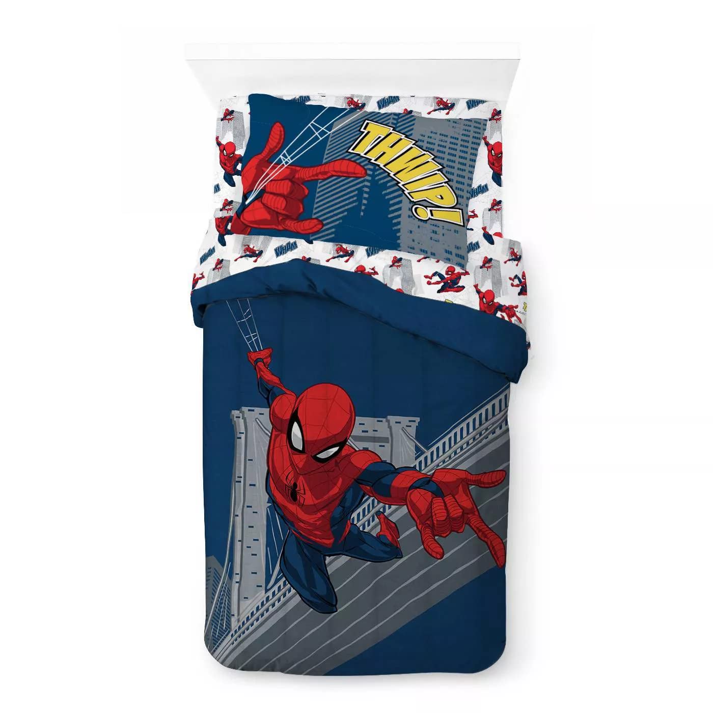 Spider-Man Web Slinger Full Size Reversible Comforter - Superhero Bedding for Kids & Adults - Perfect for Marvel Themed Bedrooms & Gift Giving