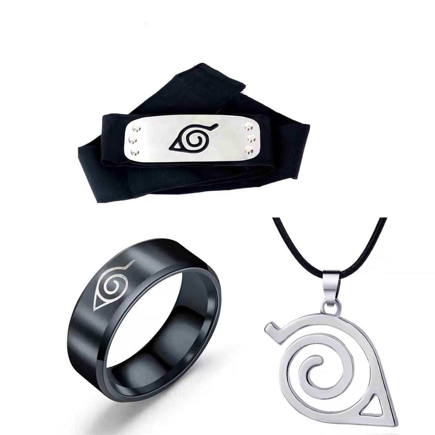 Anime Cosplay Headband & Leaf Village Necklace Set - Naruto Akatsuki Rings for Men | Perfect for Cosplay, Halloween Costumes & Anime Conventions