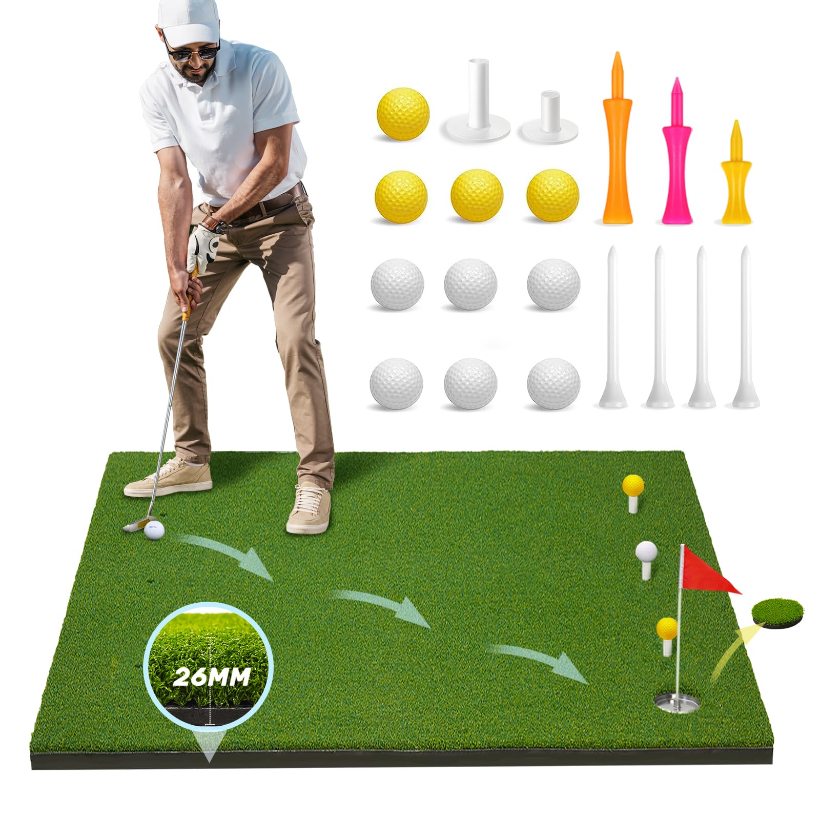 Premium 6-in-1 Golf Practice Mat - 5x4ft Thickened Turf Hitting Mat for Indoor & Outdoor Use - Perfect for Swing Training, Chipping, Driving - Ideal for Backyard, Garage, or Home Golf Setup
