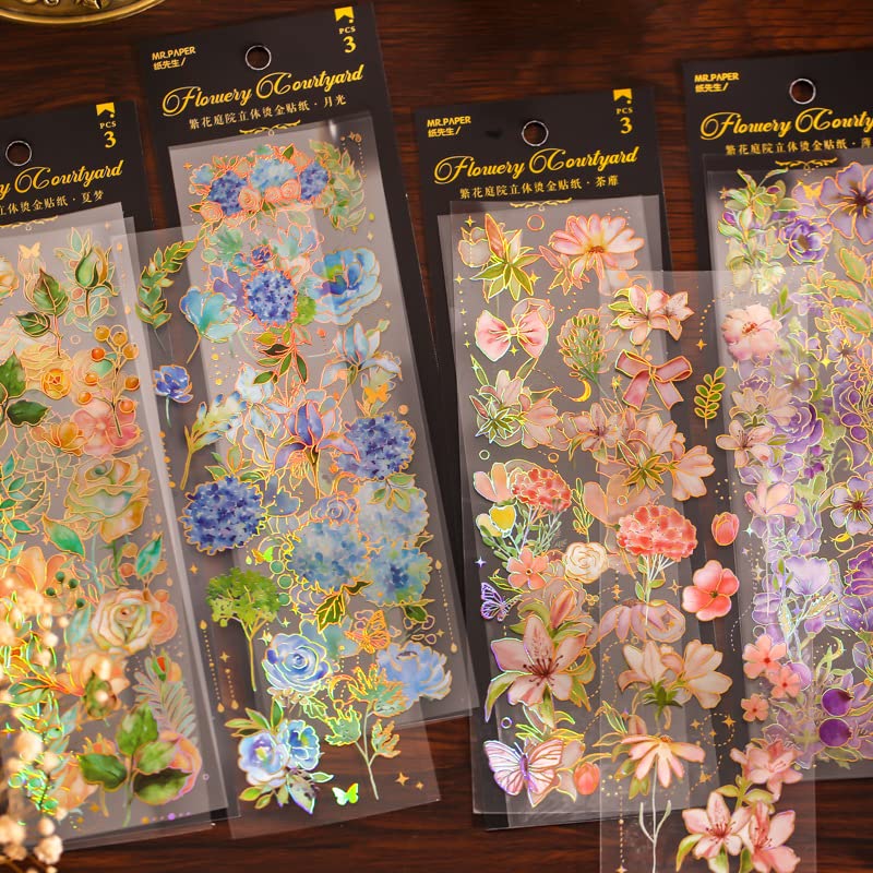 12 Sheets Transparent Flower Stickers for Scrapbooking & Junk Journaling - Vintage Botanical Stickers for Adults & Teens - Perfect for DIY Crafts, Bullet Journals, and Decorative Projects