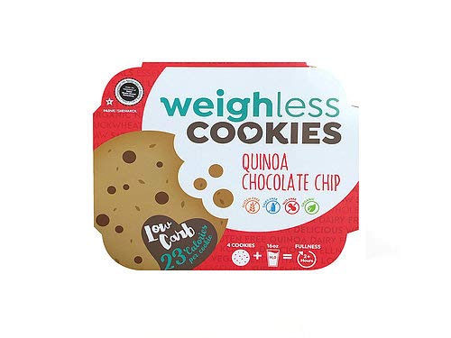 Quinoa Chocolate Chip Cookies - 16 Pack (4 Cookies Each) | Healthy, Gluten Free, Low Carb, Low Calorie Snacks | Perfect for Weight Loss, Keto Diet & Office Treats