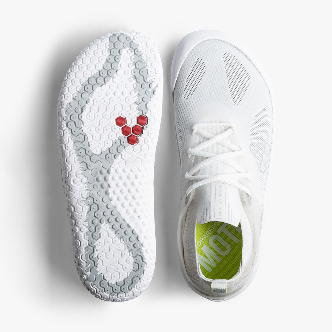 Vivobarefoot Women's Motus Strength Barefoot Shoes - Lightweight Minimalist Training Shoes for CrossFit & Gym Workouts in Bright White Grey