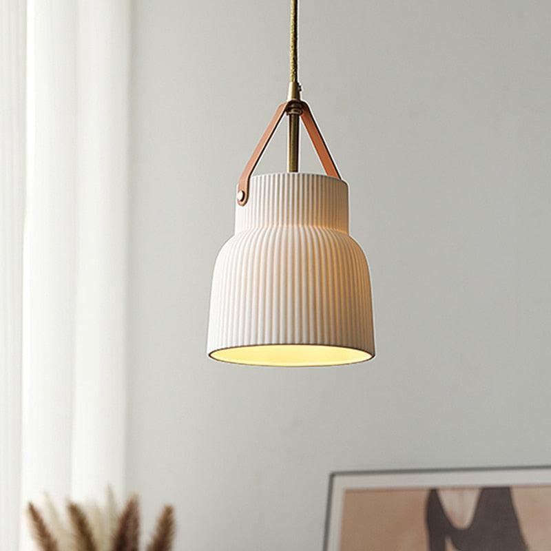 Gina Ridged Ceramic Pendant Light - Modern Farmhouse Ceiling Fixture for Kitchen Island, Dining Room & Bedroom Lighting