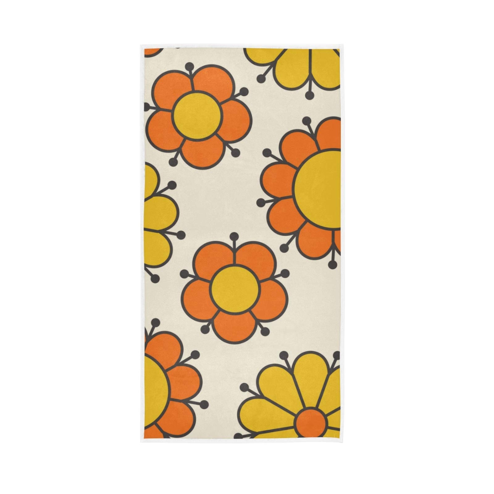 ALAZA Retro 60s Orange & Yellow Floral Bath Towel - Super Absorbent & Soft for Women & Men - 15x30 Inch - Perfect for Spa, Beach & Home Use