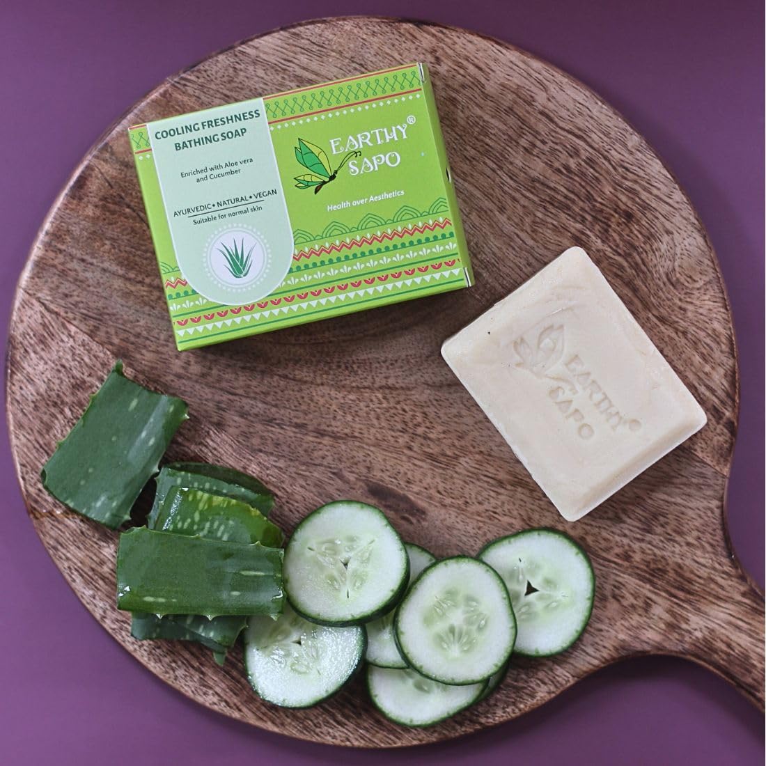 Earthy Sapo Handmade Aloe Vera & Cucumber Cooling Soap - 100g Natural Freshness Bath Bar for Sensitive Skin & Summer Hydration